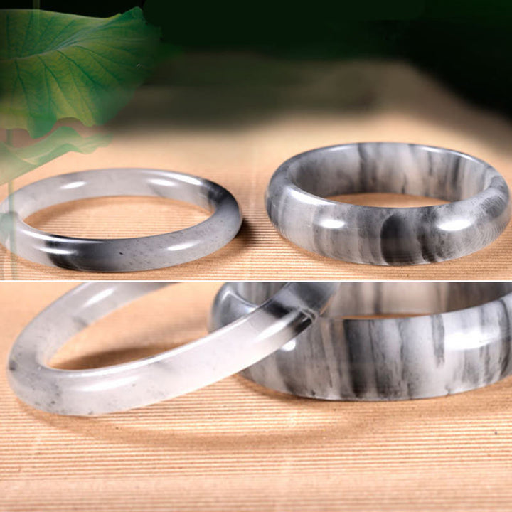 Buddha Stones Natural Ink Color Golden Silk Jade Wealth Bracelet Bangle - image 5