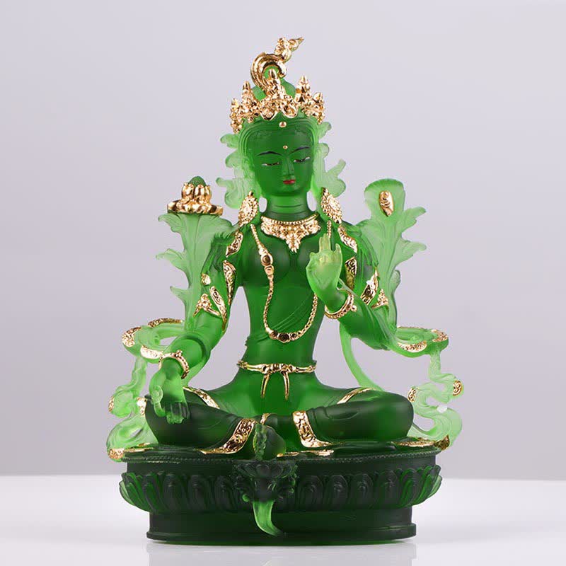 Buddha Stones Bodhisattva Green Tara Handmade Liuli Crystal Art Piece Protection Home Office Statue Decoration - image 5