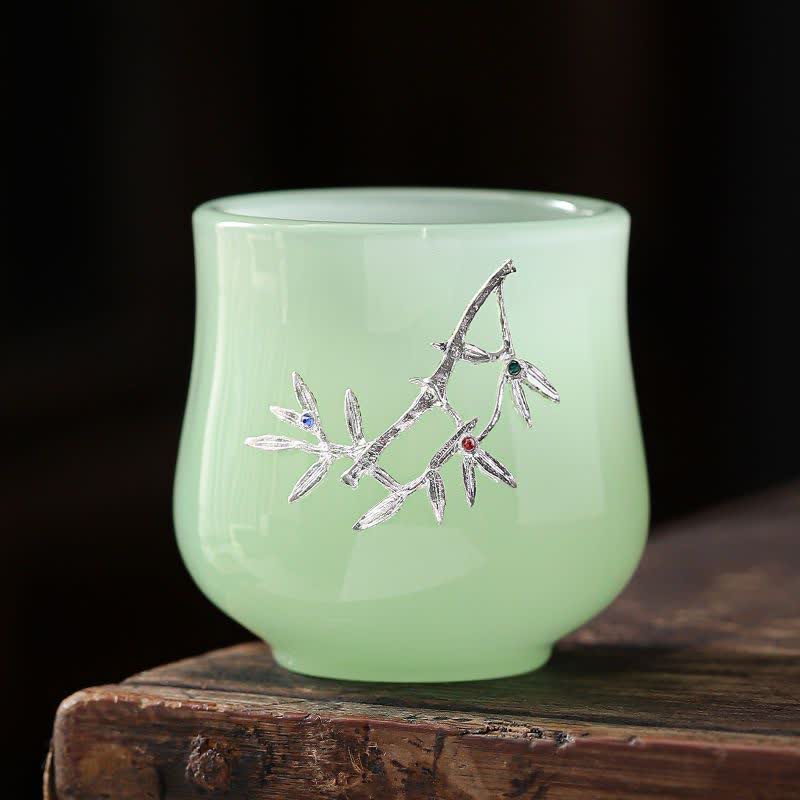 Buddha Stones Lotus Dragon Phoenix Flower Ceramic Teacup Tea Cups - Bamboo - image 12