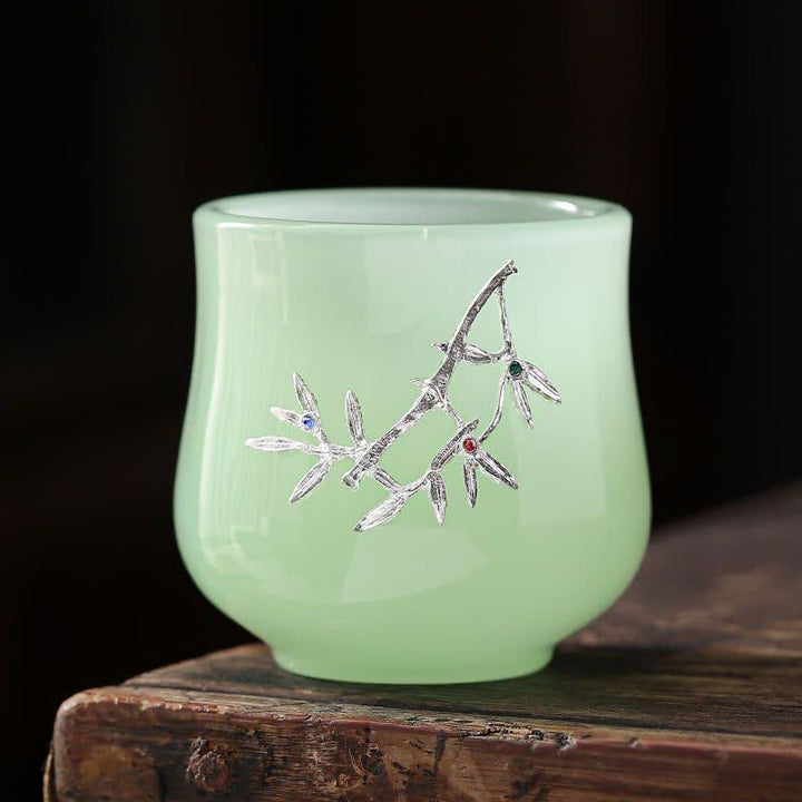 Buddha Stones Lotus Dragon Phoenix Flower Ceramic Teacup Tea Cups - Bamboo - image 12