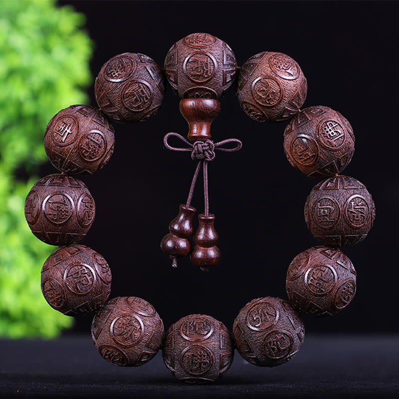 Buddha Stones Chinese Zodiac Rosewood Ebony Copper Coin PiXiu Carved Warmth Bracelet - Red Sandalwood Amitabha - image 8