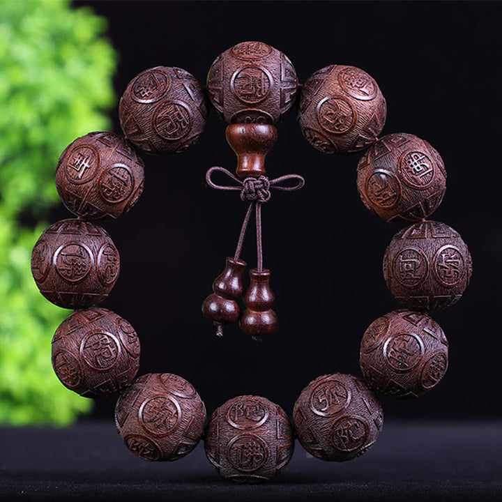 Buddha Stones Chinese Zodiac Rosewood Ebony Copper Coin PiXiu Carved Warmth Bracelet - Red Sandalwood Amitabha - image 8