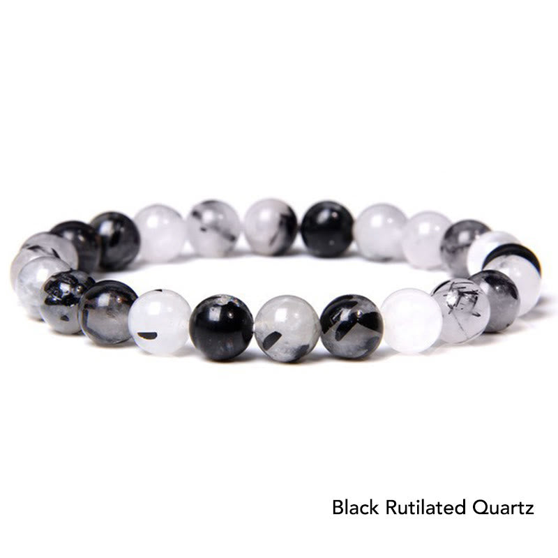 Natural Agate Stone Crystal Balance Beaded Bracelet - Black Rutilated Quartz - image 70