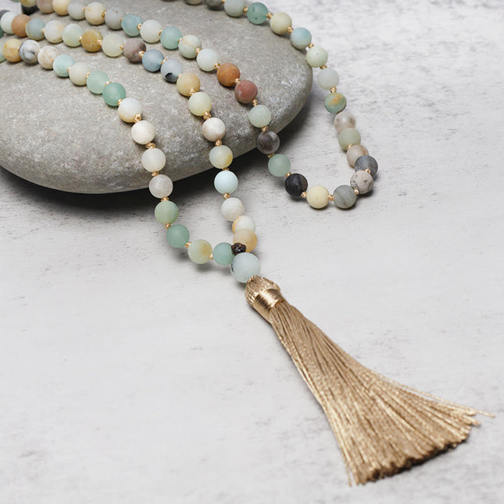 Buddha Stones 108 Amazonite Beads Tassel Mala Bracelet - image 0