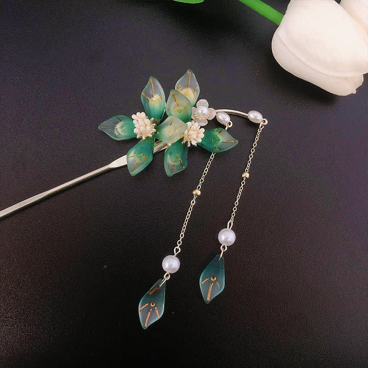 Flower Leaf Pearl Peace Tassel Hairpin - image 11