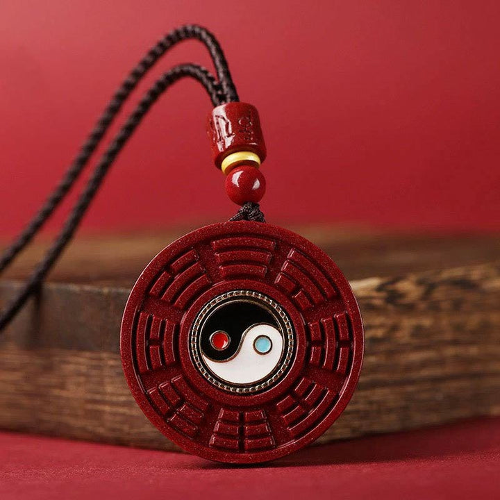 Buddha Stones Natural Cinnabar Bagua Rotatable Yin Yang Keep Away Evil Spirits Necklace Pendant - Cinnabar(Calm♥Concentration) - image 0