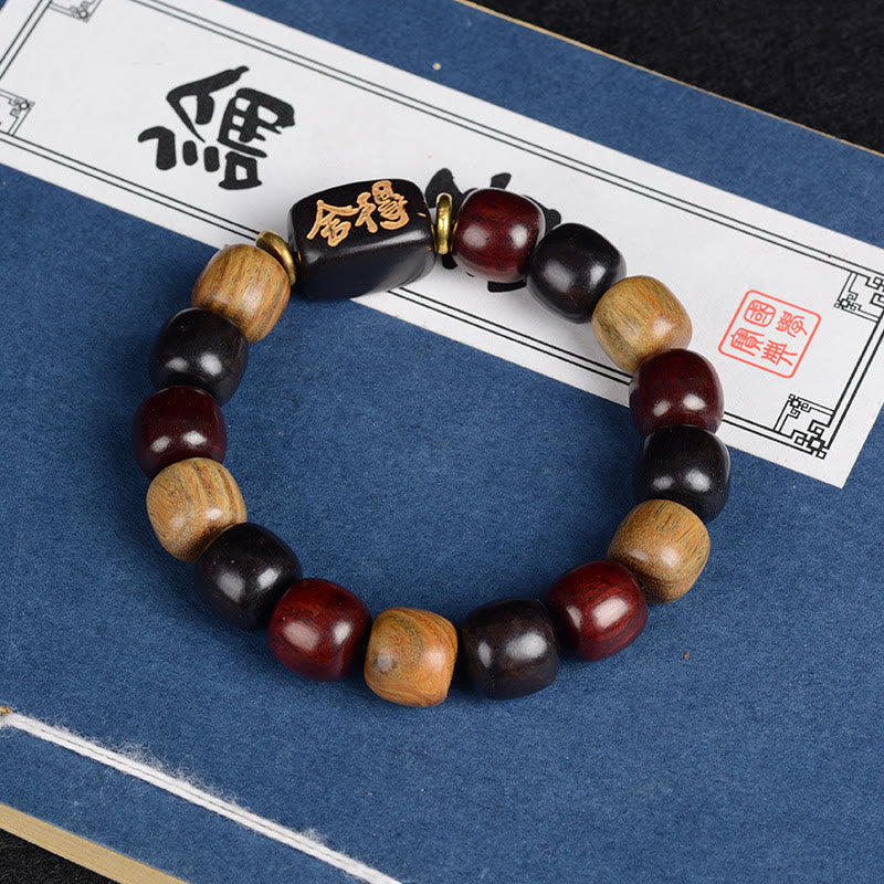 Buddha Stones Multicolored Green Sandalwood Ebony Wood Red Sandalwood Peace Bracelet - Wood Beads 12mm - image 0