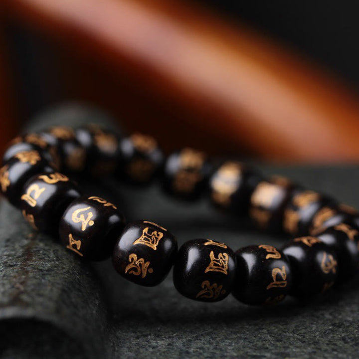 Buddha Stones Tibetan Ebony Wood Om Mani Padme Hum Engraved Peace Bracelet - image 3