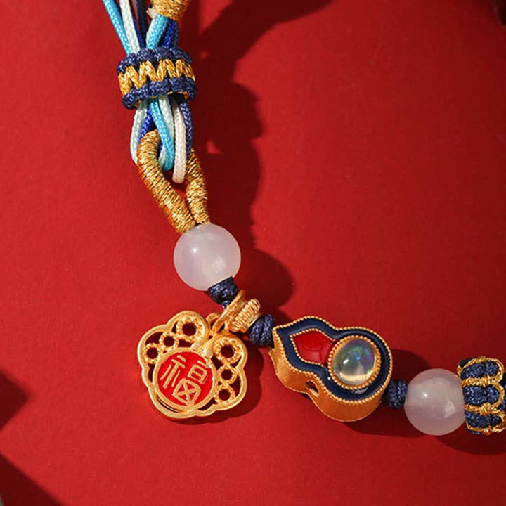 Buddha Stones 925 Sterling Silver Handmade Gourd Blessing String Reincarnation Knot Bracelet - image 7