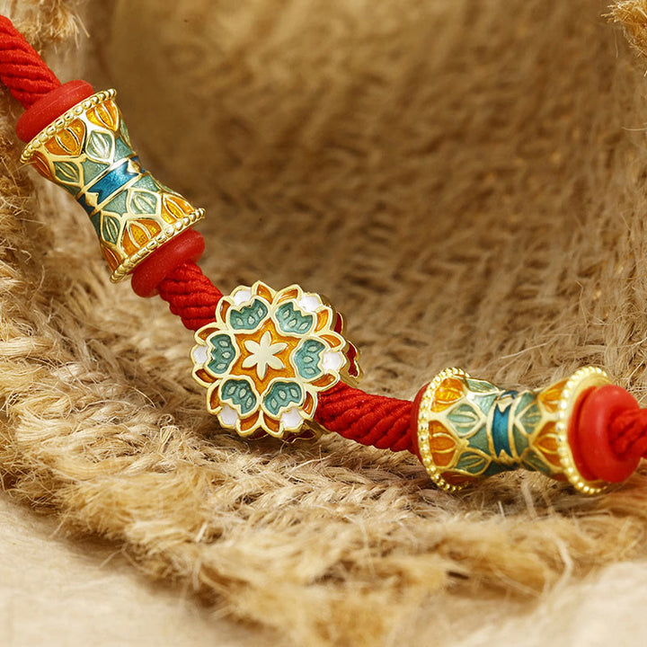 Buddha Stones Dunhuang 925 Sterling Silver Lotus Drum New Beginning Red Rope Bracelet - image 3