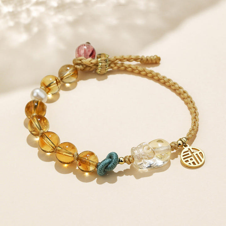 Buddha Stones Citrine PiXiu Fu Character Prosperity String Braided Bracelet - Citrine(Happiness♥Prosperity) - image 0