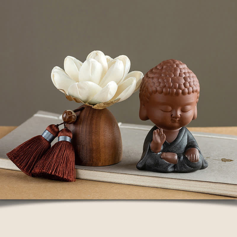 Black Peach Wood Buddha Flower Calm Cure Decorations - Little Meditation Tathagata - image 5