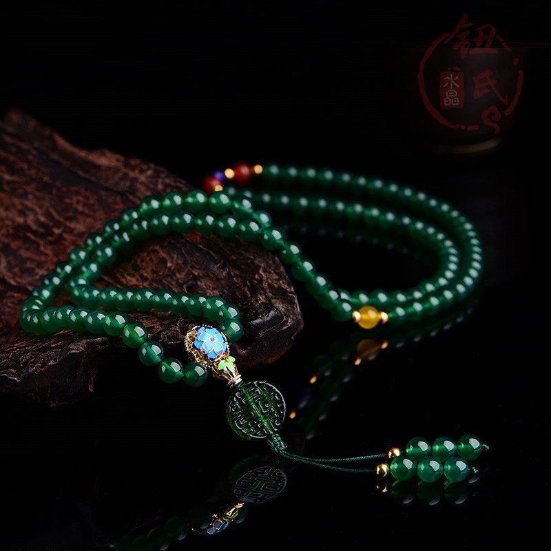 Buddha Stones 108 Mala Beads Natural Green Agate Power Support Bracelet - image 3