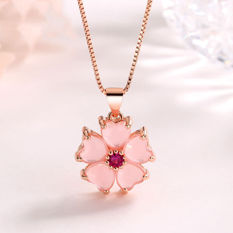 Buddha Stones Pink Crystal Love Heart Flower Soothing Necklace Pendant - image 1