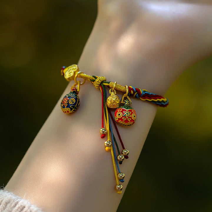 Buddha Stones Gold Swallowing Beast Family Luck Reincarnation Knot Colorful String Bracelet - image 5
