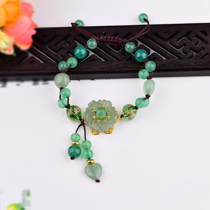 Buddha Stones Natural Green Jade Luck Dangling Flower Bracelet - image 7
