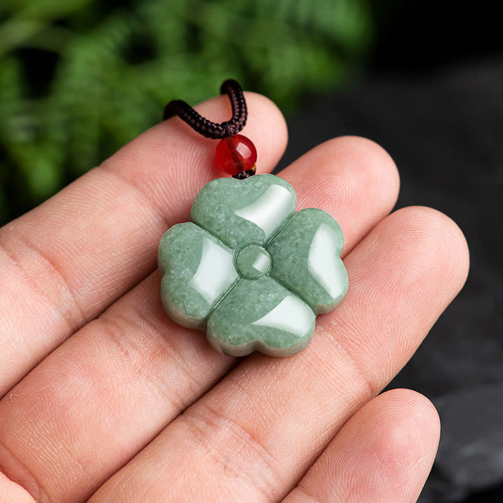 Buddha Stones Natural Lucky Four Leaf Clover Jade Prosperity Necklace Pendant - image 3