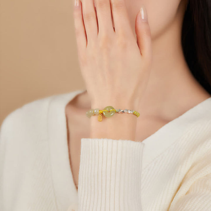 Buddha Stones 925 Sterling Silver Hetian Jade Peace Buckle Beaded Luck Happiness Charm Bracelet - image 3