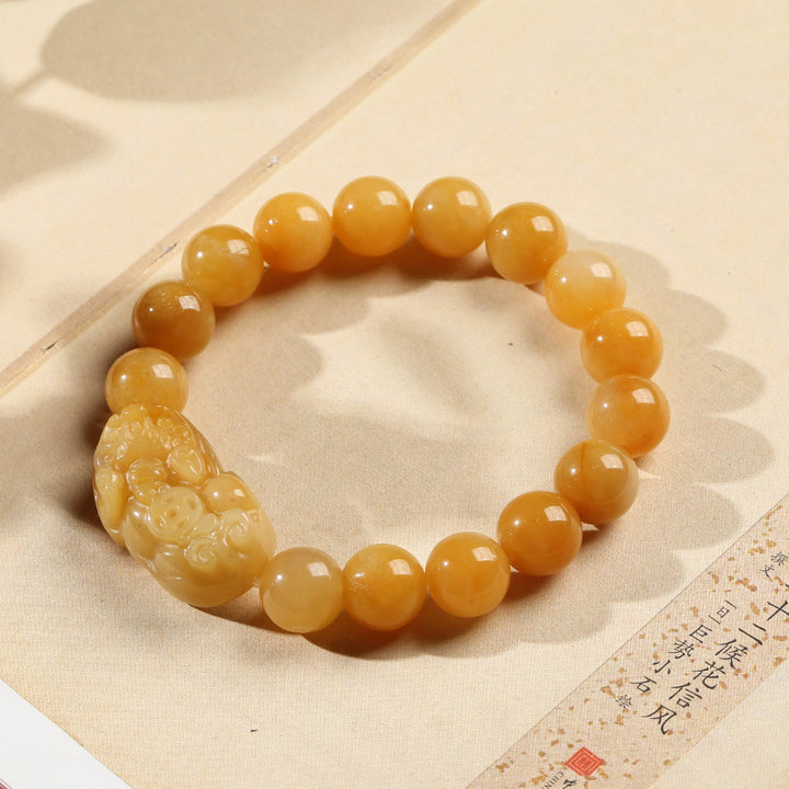 Buddha Stones Golden Silk Jade Pixiu Wealth Bracelet - image 2