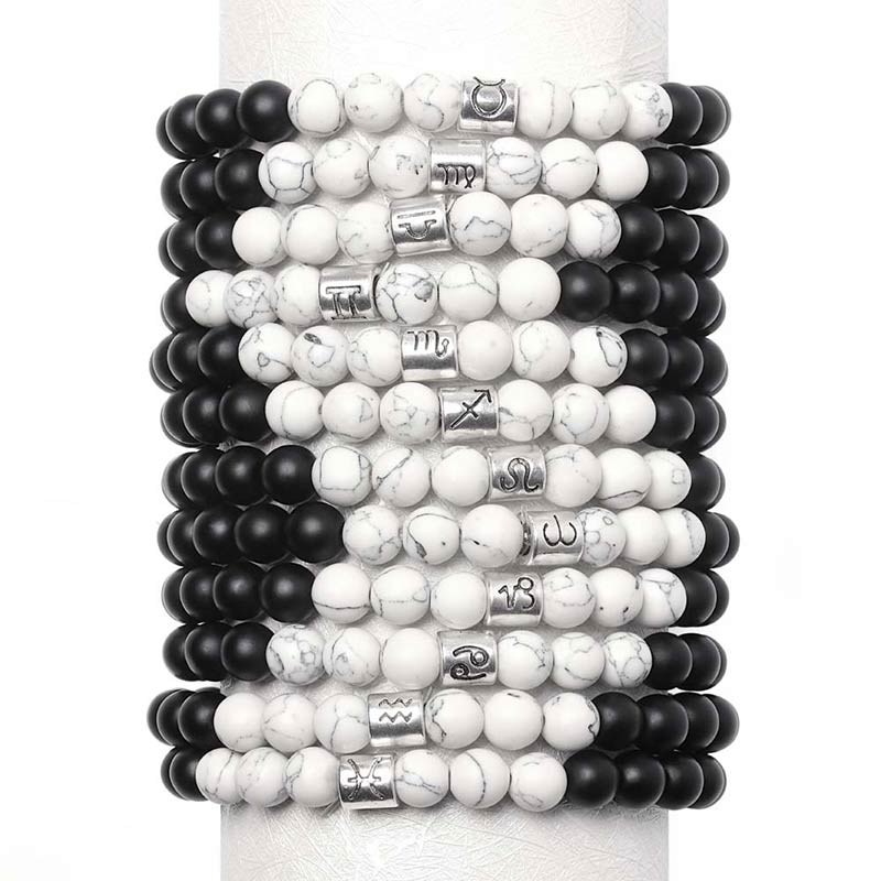 Buddha Stones 12 Constellations of the Zodiac Natural Frosted Stone White Turquoise Bead Fortune Bracelet - image 17