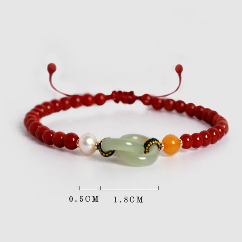 Buddha Stones Natural Red Agate Hetian Jade Double Peace Buckle Confidence Bracelet - image 11