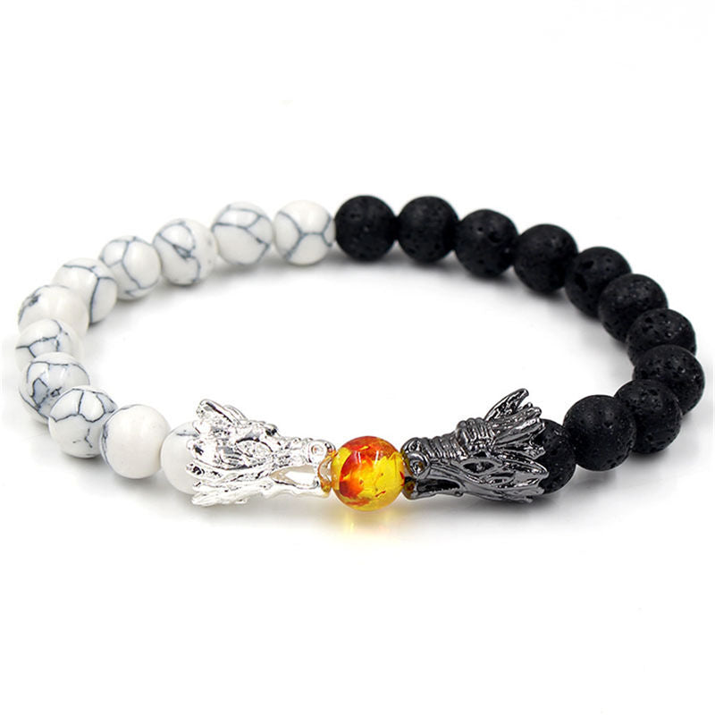 Buddha Stones White Turquoise Lava Rock Dragon Blessing Beaded Bracelet - image 1