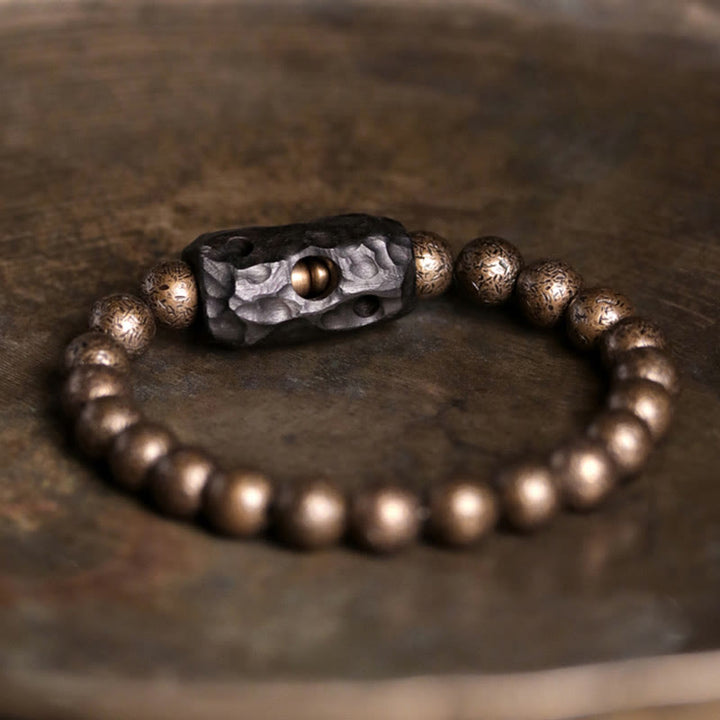 Buddha Stones Tibet Ebony Wood Copper Peace Balance Beaded Bracelet - 18cm - image 0