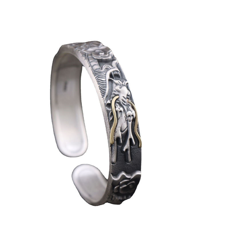 Buddha Stones 999 Sterling Silver Dragon Strength Protection Bracelet Bangle - image 4