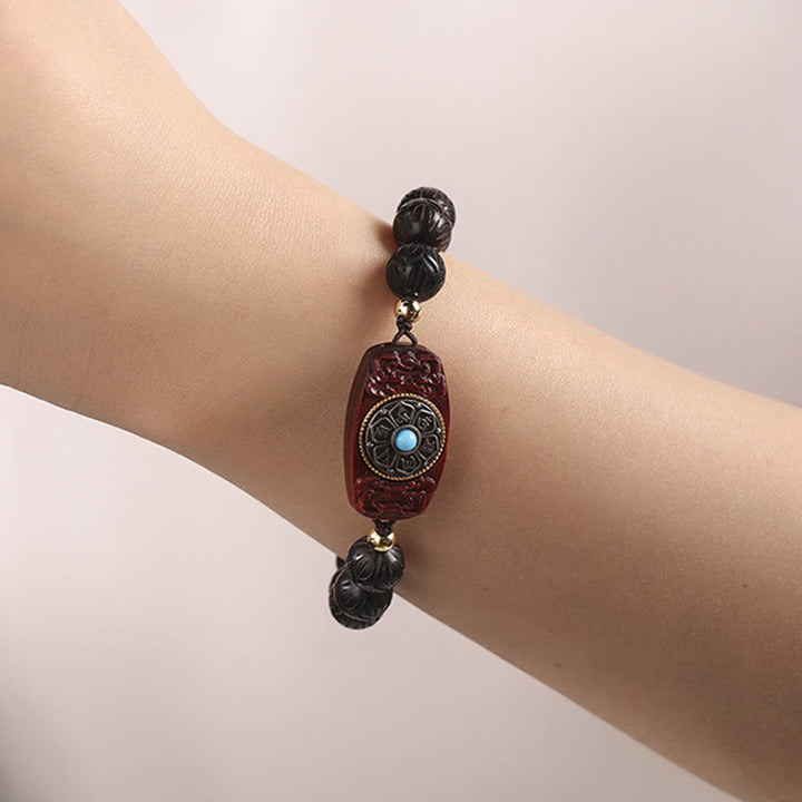 Buddha Stones Green Sandalwood Ebony Wood Sandalwood Om Mani Padme Hum Soothing Bracelet - image 16