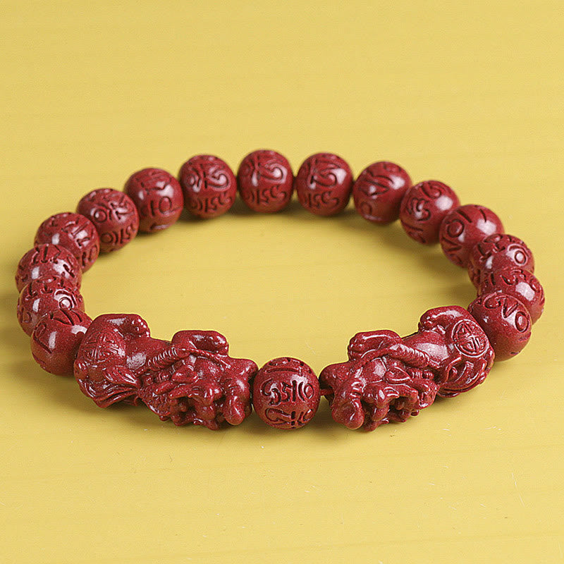 Buddha Stones Natural Double PiXiu Cinnabar Om Mani Padme Hum Wealth Luck Bead Bracelet - Pixiu Om Mani Padme Hum - 10mm - image 4