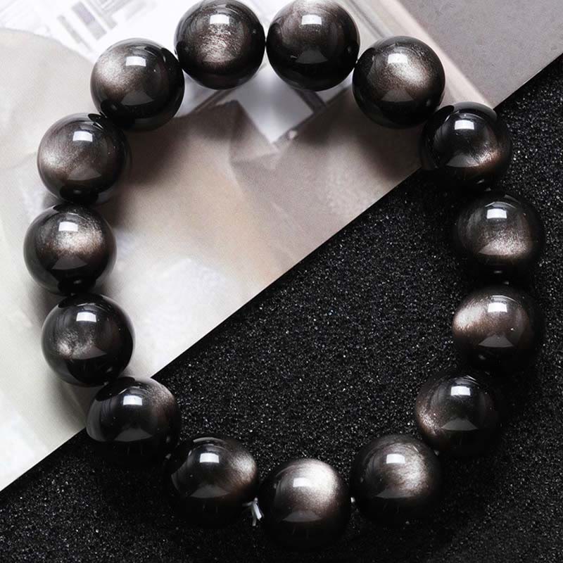Buddha Stones Natural Silver Sheen Obsidian Soothing Protection Bracelet - image 2