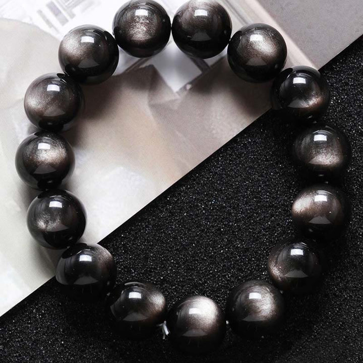 Buddha Stones Natural Silver Sheen Obsidian Soothing Protection Bracelet - image 2