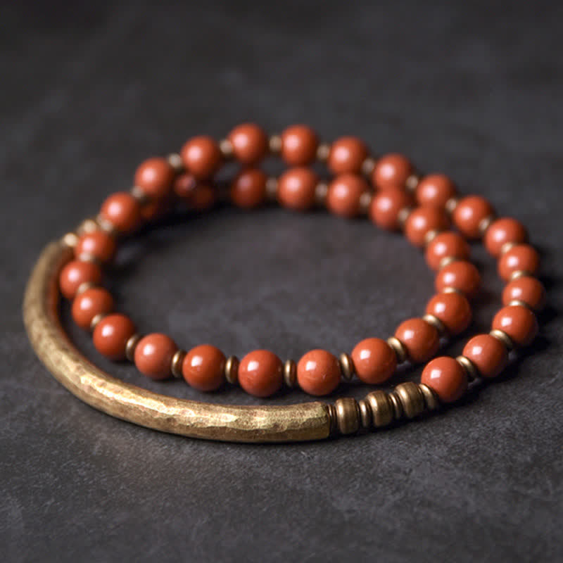 Buddha Stones Red Jasper Moss Agate Black Obsidian Crystal Copper Peace Couple Bracelet - image 4