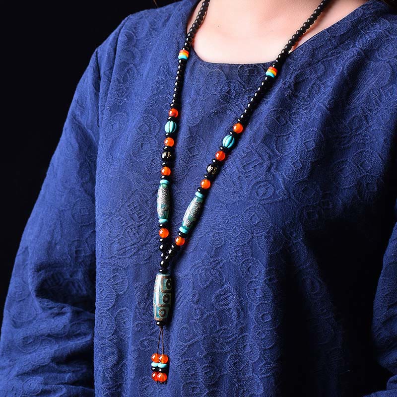 Buddha Stones Tibetan Nine-Eye Dzi Bead Dragon Pattern Om Mani Padme Hum Protection Necklace Pendant - image 3