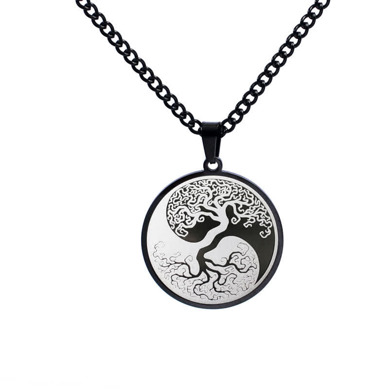 Buddha Stones The Tree of Life Titanium Steel Connection Necklace Pendant - Black - image 2