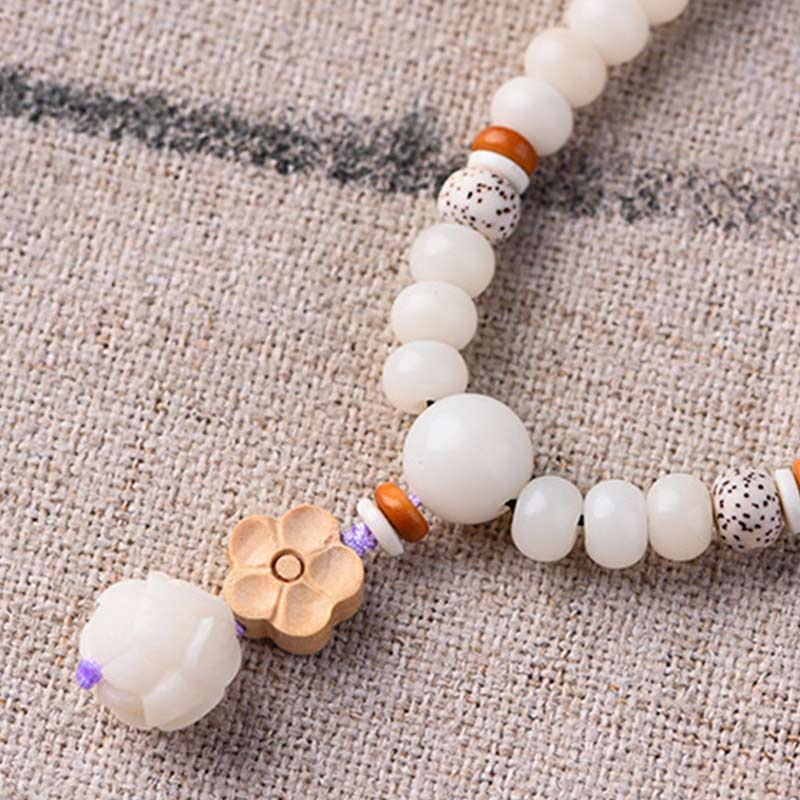 Buddha Stones Tibetan White Jade Bodhi Lotus Blessing Bracelet - image 13