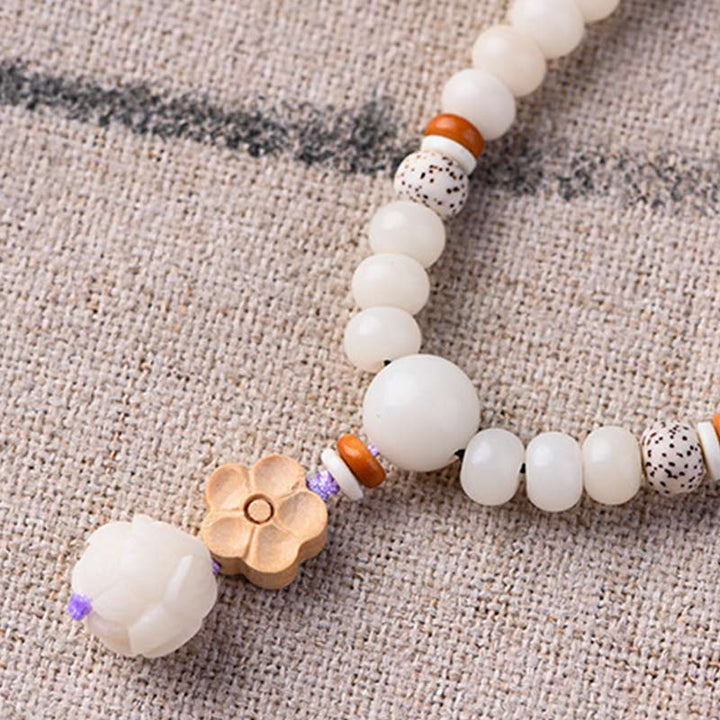 Buddha Stones Tibetan White Jade Bodhi Lotus Blessing Bracelet - image 13