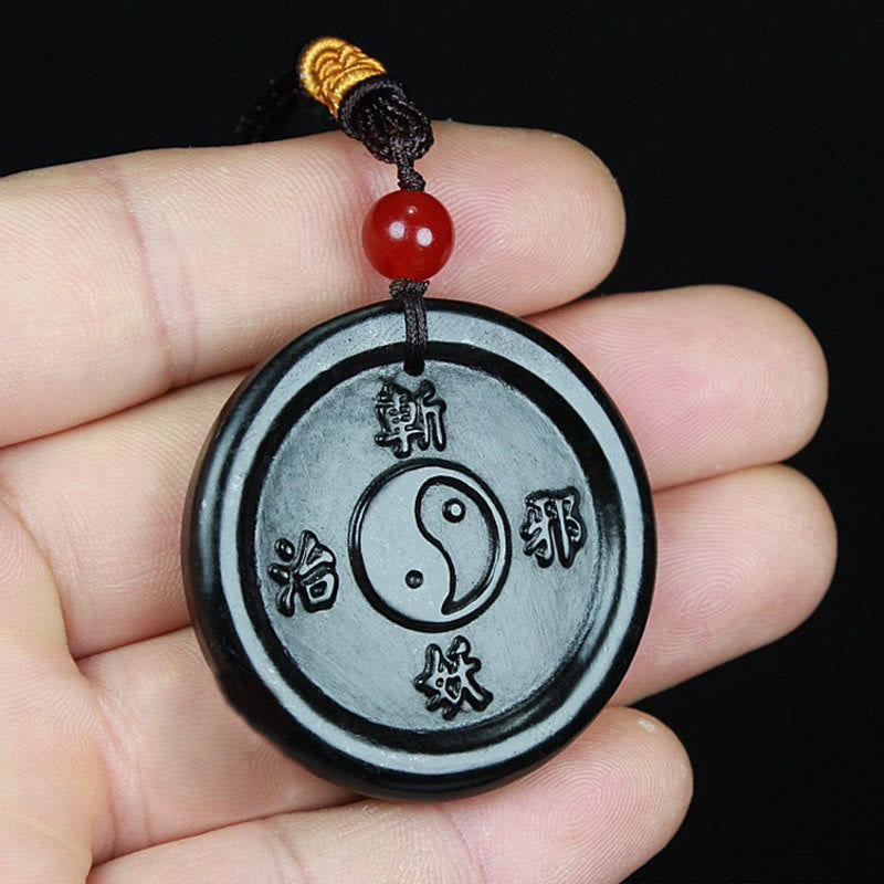 Buddha Stones Natural Hetian Cyan Jade Yin Yang Luck Harmony Necklace Pendant - image 3