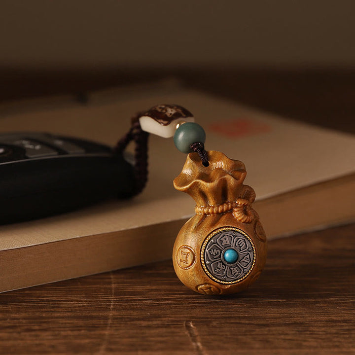 Buddha Stones Small Leaf Red Sandalwood Green Sandalwood Money Bag Om Mani Padme Hum Rotatable Protection Hanging Decoration - image 11