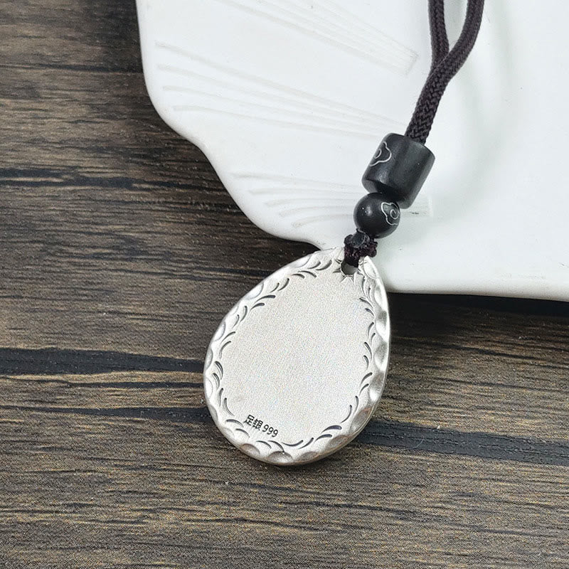 Buddha Stones Vintage 999 Sterling Silver Yin Yang Bagua Water Drop Design Balance Harmony Necklace Pendant - image 2