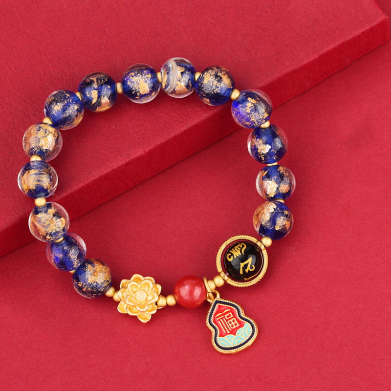 Buddha Stones Tibet Om Mani Padme Hum Fu Character Gourd Charm Lotus Liuli Glass Bead Luck Bracelet - image 6