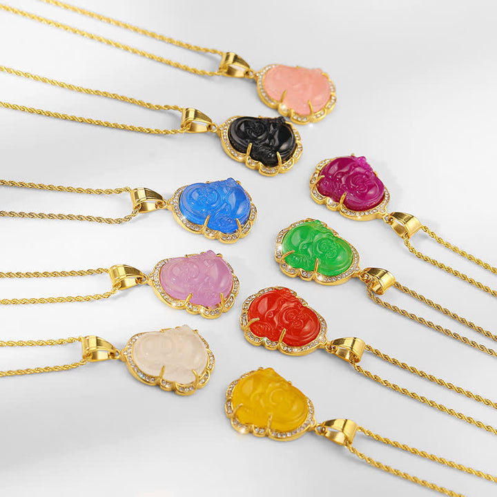 Buddha Stones 18K Gold Filled Laughing Buddha Jade Luck Necklace Chain Pendant - image 15