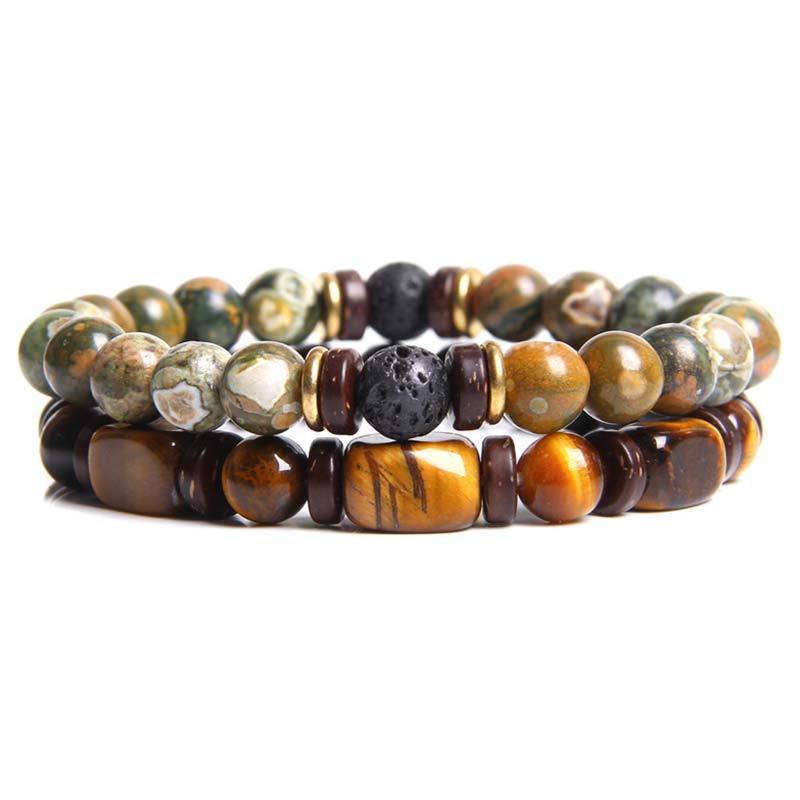 Buddha Stones 2PCS Healing Crystal Emperor Stone Tiger Eye Bead Bracelet - Green-Jasper-1 - image 6