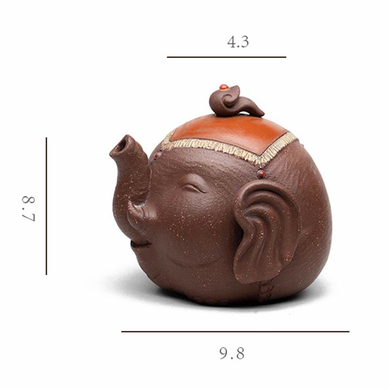 Buddha Stones Cute Elephant Auspicious Clouds Purple Clay Ceramic Teapot - image 8