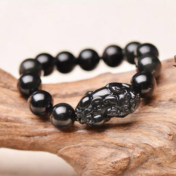 Buddha Stones FengShui PiXiu Obsidian Wealth Bracelet - 0.47 in (12 mm) - image 0