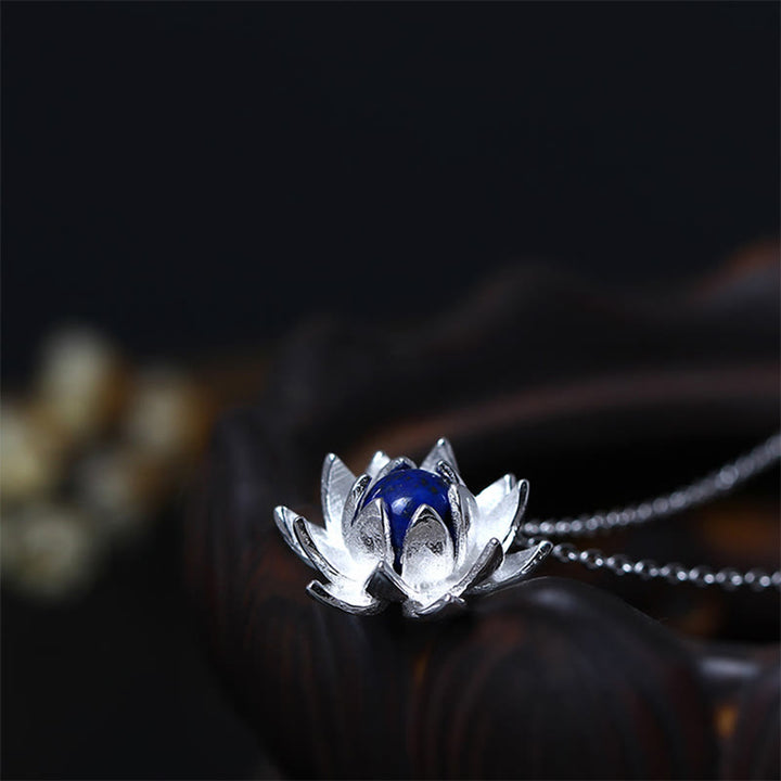 Buddha Stones 925 Sterling Silver Lazurite Lapis Lazuli Lotus Flower Self Care Necklace Pendant - image 3