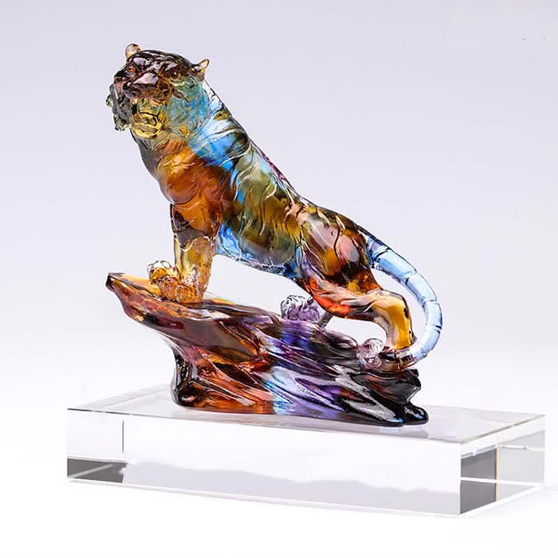Buddha Stones Handmade Liuli Crystal Tiger Art Piece Protection Home Decoration - image 17