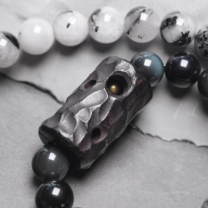 Buddha Stones Black Rutilated Quartz Ebony Wood White Crystal Success Couple Bracelet - image 10