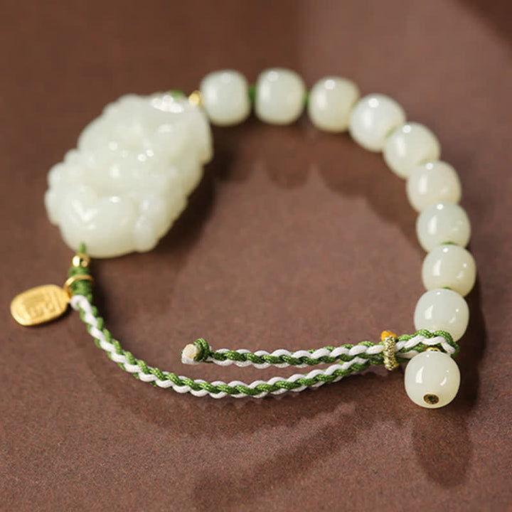 Buddha Stones 925 Sterling Silver Chinese Zodiac Hetian Jade Happiness Luck String Bracelet - image 6