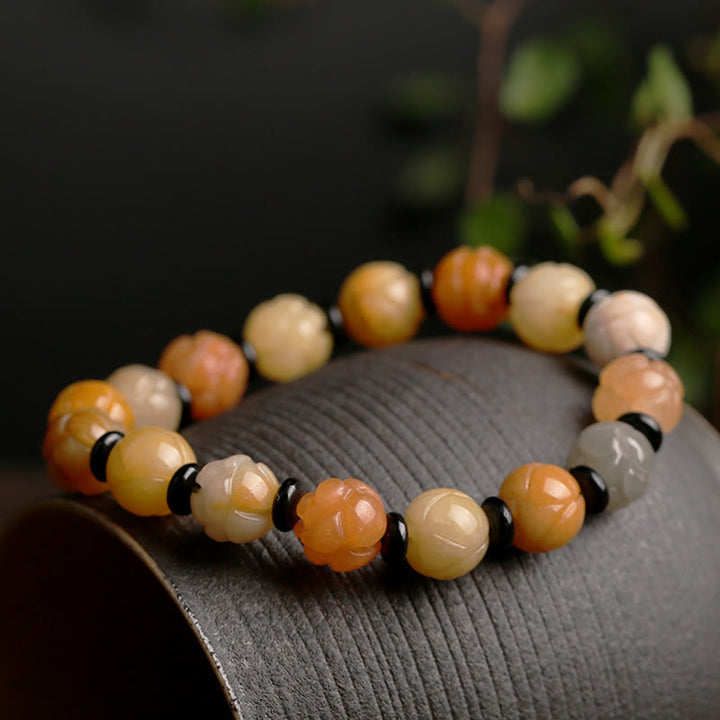 Buddha Stones Golden Silk Jade Lotus Wealth Luck Bracelet - image 1